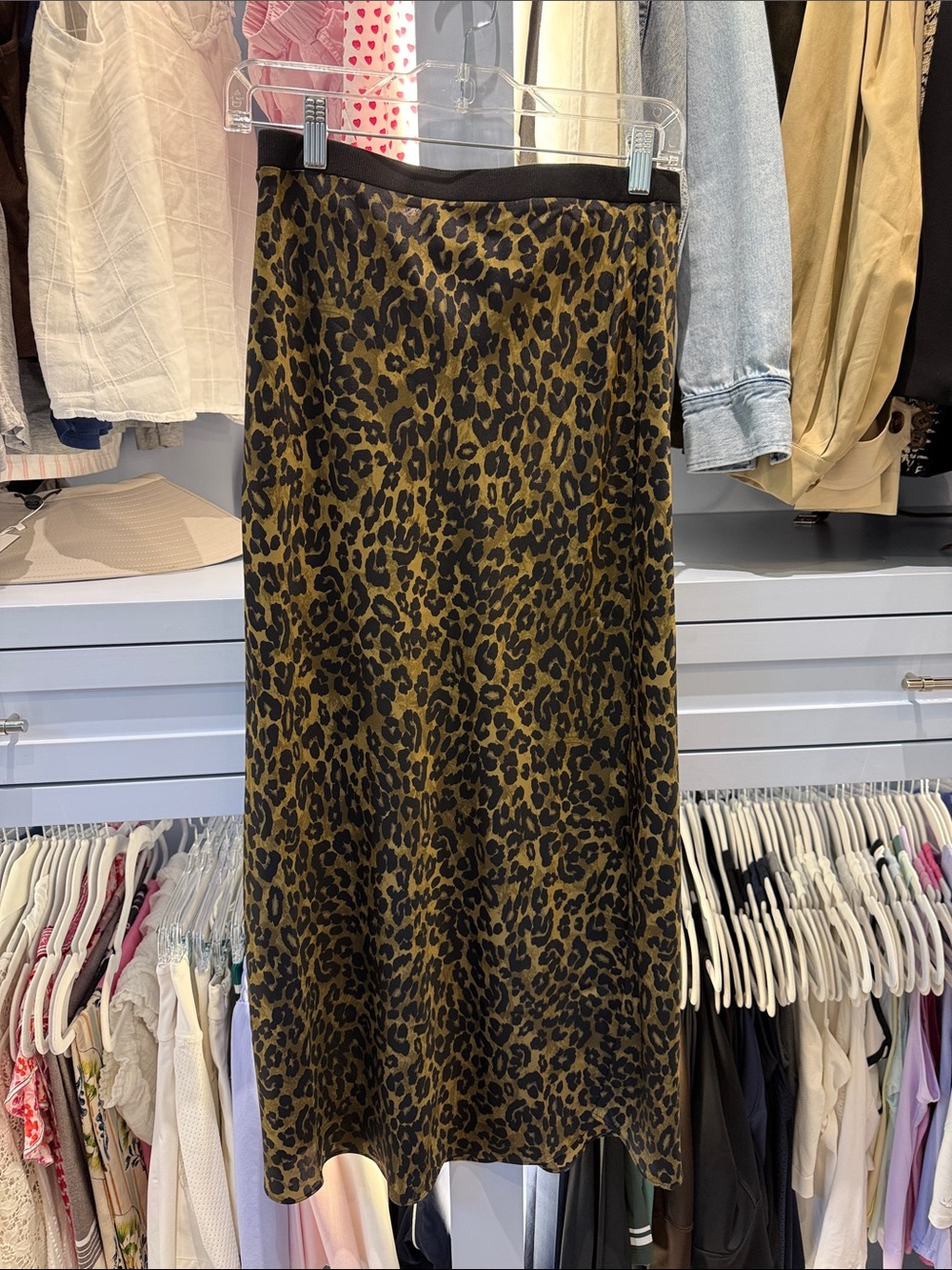 Favorite Daughter Olive and Black Leopard Midi Skirt